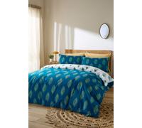 Their Nibs 'Peacock Feather' Cotton Reversible Duvet Cover Set in Teal | Size: Super King Their Nibs Teal Super King