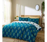 Their Nibs Peacock Feather Cotton Reversible Duvet Cover Set Teal Green - Super King - Teal Green