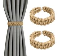 TheJuns 2 Pcs Flexible Curtain Tie Backs, Natural Jute Rope Hand-Braided Curtain Holdbacks, Minimalist Rustic Style Drapery Tiebacks for Living Room Bedroom Farmhouse Decor - Flat, Jute