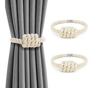 TheJuns Magnetic Curtain Tiebacks, 2 Pcs Simple Style Cotton Tie Backs for Curtains, Hand-Woven Rope Knot Decor Drapery Holdbacks Buckle for Home Office - Beige