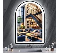 THEKLA 80 x 60cm Black Arch LED Mirror for Bathroom Wall LED Arch Lighted Vanity Mirror with Lights Memory 3 Color Dimmable Front Lights Anti-Fog 800 x 600mm Black Frame Arched Smart Light up Mirror
