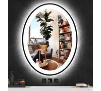 THEKLA Black Oval LED Lighted Mirror for Bathroom Wall LED Oval Light up Vanity Mirror with Lights Black Frame 760 x 510mm Anti-Fog Dimmable 3 Color Smart Touch Memory Function Front Lights