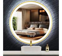 THEKLA Gold Round Bathroom LED Mirror with Gold Frame 600mm Round Lighted Mirrors for Bathroom Wall LED Circle Vanity Mirror with Lights Golden Frame 3 Color Dimmable Anti-Fog