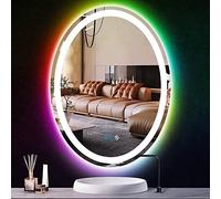 THEKLA Oval Bathroom Mirror 24"x32" RGB Backlit Oval LED Mirror for Bathroom Wall Oval Vanity Mirror with Lights 3 Colors + Rainbow Color Changing Lights