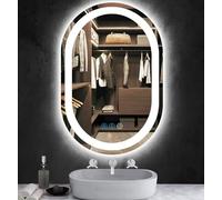 THEKLA Oval LED Lighted Mirror for Bathroom Wall Mounted Horizontal/Vertical 600 x 400mm Oval Light up Vanity Mirror with Lights 60cm Anti-Fog Dimmable 3 Color Smart Touch Memory Function Front Lights