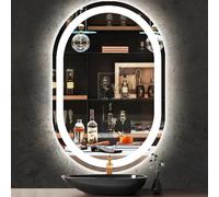 THEKLA Oval LED Lighted Mirror for Bathroom Wall Mounted Horizontal/Vertical 800 x 500mm Oval Light up Vanity Mirror with Lights 80cm Anti-Fog Dimmable 3 Color Smart Touch Memory Function Front Lights