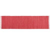 Dhurry Fleckerl Flat Weave Rug Made of 100% Cotton; Handwoven, Washable, Reversible | 70 x 250 cm; Red | Happy Cotton