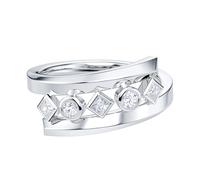 THELANDA Round and Princess Cut Genuine Moissanite 8mm Wide Unisex Five Stones Split Twisted Bezel Set Wedding Band Ring (S)