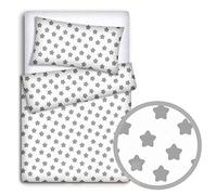 TheLittles24 BABY BEDDING SET PILLOWCASE + DUVET COVER 2PC TO FIT BABY COT (Big grey stars on white background)