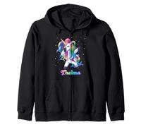 THELMA Name Personalized Custom Rainbow Unicorn Dabbing Zip Hoodie