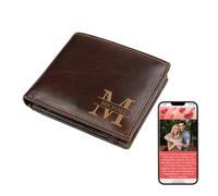 Thelovetag Personalized Wallet for Men - Custom Engraved Leather Wallet with NFC Smart Album - Store Photos & Engrave Name/Text - Unique Gift for Husband, Boyfriend, Dad (Real - Brown)