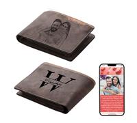 Thelovetag Personalized Wallet for Men - Custom Engraved Leather Wallet with NFC Smart Album - Store Photos & Engrave Name/Text - Unique Gift for Husband, Boyfriend, Dad (Light Brown)