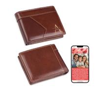Thelovetag Personalized Wallet for Men - Custom Engraved Leather with NFC Smart Album - Store Photos & Engrave Name/Text - Unique Gift for Husband, Boyfriend, Dad (Brown Wallet 7)