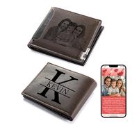 Thelovetag Personalized Wallet for Men - Custom Engraved Leather with NFC Smart Album - Store Photos & Engrave Name/Text - Unique Gift for Husband, Boyfriend, Dad (Brown Wallet 8)