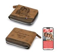 Thelovetag Personalized Wallet for Men - Custom Engraved Leather with NFC Smart Album - Store Photos & Engrave Name/Text - Unique Gift for Husband, Boyfriend, Dad (Light Brown - with Zipper)
