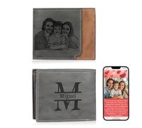Thelovetag Personalized Wallet for Men - Custom Engraved Leather with NFC Smart Album - Store Photos & Engrave Name/Text - Unique Gift for Husband, Boyfriend, Dad (Brown Wallet 2)