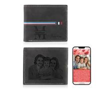 Thelovetag Personalized Wallet for Men - Custom Engraved Leather with NFC Smart Album - Store Photos & Engrave Name/Text - Unique Gift for Husband, Boyfriend, Dad (Brown Wallet 6)