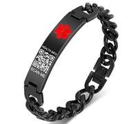 Theluckytag Medical Bracelets with QR Code for Women Medical Alert Id Bracelet - Sterling Silver Chain 7''-9'' - More Space Custom Emergency Medical ID Info (7.4‘’ Plus Black-Single Link-Front)