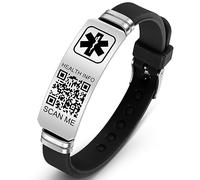 Theluckytag Medical Wristband with QR Code Emergency ID Silicone Waterproof Fits up to 9" Wrist Emergency Alert More Space for Sports Boys Girls Women Men 9'' Silicone No