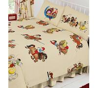 thelwell Double Bed, Duvet/Quilt Cover Set, Novelty Kids Horses Equestrian Riding, Cream Red Brown Yellow Green Multi
