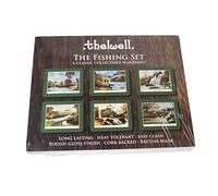 Thelwell Fishing Placemat Set. 6 assorted melamine mats with cork backs, featuring the sporting images of iconic cartoonist Norman Thelwell.