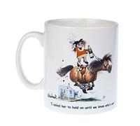 Thelwell Horse Riding Themed Mug. I Asked her to Hold on Until we Know Who's Won