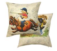 thelwell Pony Hug Cushion Cover, Des 5 45cm Square, Antics Cartoon Horse Rider Cream Grey Brown, Decorative Scatter