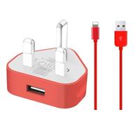 TheMax® Universal Charger 1000mAh UK Plug + USB 2.0 Charging Cable 1m Compatible for 4 4S 3G 3GS 1/2/3 5 classic nano 1/2/3/4/5/6 Touch 1/2/3 (1 Meter, Red 2 in1)