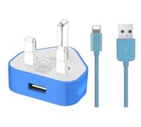 TheMax® USB 2.0 Data Sync Charging Cable 1 meter + 1000mAh USB Charger Plug Compatible with iiPhones 6/7/8/X/XS/XS Max/11/12/12 Pro max/13/13 mini/14/14 plus (1 Meter, Blue 2 in1)