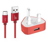 TheMax USB Wall Charger with USB-C Cable - Fast Charging Adapter Safe, Compact, High-Speed Charging Compatible for Samsung, Pixel, Android, and Tablets and More (1m Cable Included) Red