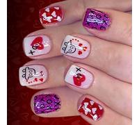 Theme Glossy Fake Nails Glitters White Love Pattern Square Shape Artificial Easy Application Valentines Day Glitters False