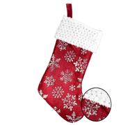 Theme Machine Christmas Red Velvet Stocking with Silver Glitter Snowflakes and Sequins
