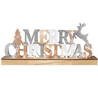 Theme Machine Merry Christmas Wooden Light Up LED Decoration Sign Indoor Reindeer Xmas Ornament (Silver Glitter Design)
