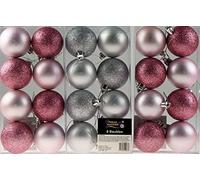 Theme Machine Set Of 24 Baby Pink/Silver 6cm Christmas Tree Baubles Decorations