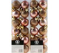 Theme Machine Set Of 24 Mini Christmas Shine Glitter Tree Baubles Decorations - Rose Gold