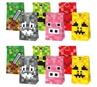 Theme Party Favor Bags with Stickers 30PCS Kids Party Boxes Minnecraft Paper Gift Bag Decorations Birthday Supplies Pattern Paper-Bag for Kids Candy Treat Bag Girls Themed Little Decorations