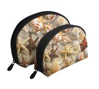 Theme Seashell Beach Printed Makeup Bags 2-Piece Portable Shell Travel Toiletry Bag Cosmetic Organizer Bag for Women