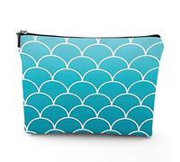 Theme,Travel Bag Makeup Case Cosmetic Bag,Fish Scale Design with Blue Color,Linen Makeup Bag Great Gift for Travel,Blue and White,7x9in