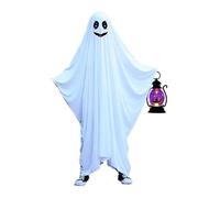 Themed Cape For Group Parties - Set Of White Deluxe Halloween Capes, Ghost (Ghost Face) Design For Adults & Kids(Smiling face,S)