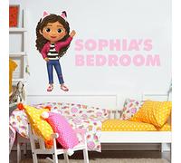 Themed Gabby's Dollhouse Wall Sticker - Gabby Waving Personalised Name Wall Art Kids Decal (90cm height x 75cm width)
