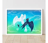 Themed How To Train Your Dragon - Light Fury and Night Fury Wall Art Poster (Unframed, A3)