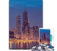 Themed Jigsaw Puzzle for Adults, Chicago Skyscrapers Night, 500 PCS
