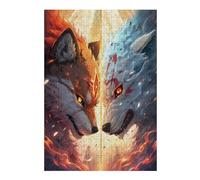 Themed Jigsaw Puzzle for Adults, Fire Vs Ice Dual Wolf Spirits, 300 PCS