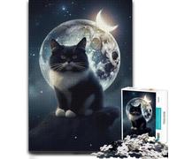 Themed Jigsaw Puzzle for Adults, Floofy Cat Under The Moon, 300 PCS