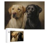Themed Jigsaw Puzzle for Adults, Labrador Retrievers Black And Yellow Portrait, 300 PCS