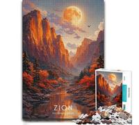 Themed Jigsaw Puzzle for Adults, Zion National Park Autumn Moon, 300 PCS