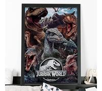 Themed Jurassic World Print - Dinosaur Collage Poster Kids Bedroom Wall Art (Black Frame, A4)
