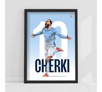 Themed Manchester City Print - Rayan Cherki 26/27 Illustration Player Poster Football Wall Art, A2 (59.4cm x 42cm)