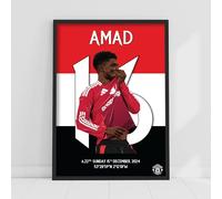 Themed Manchester United FC Print - Amad Derby Goal Illustration Poster Football Wall Art (29.7cm x 42cm - A3)