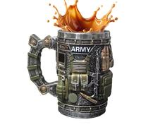 -Themed Mug - 3D Creative Stainless Steel Soldier Mug | Large Capacity 330ml with Airplane Engraving | for Men Veteran Dad Grandpa Boyfriend, Tough Guy Style Coffee Cup, to Heroes